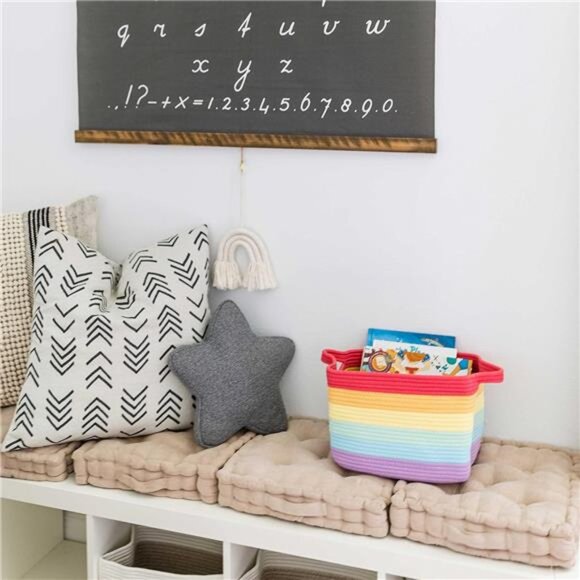 Woven Toy Basket Storage for Kids Room, Rectangular Basket for Shelves, Cotton - Picture 4 of 7